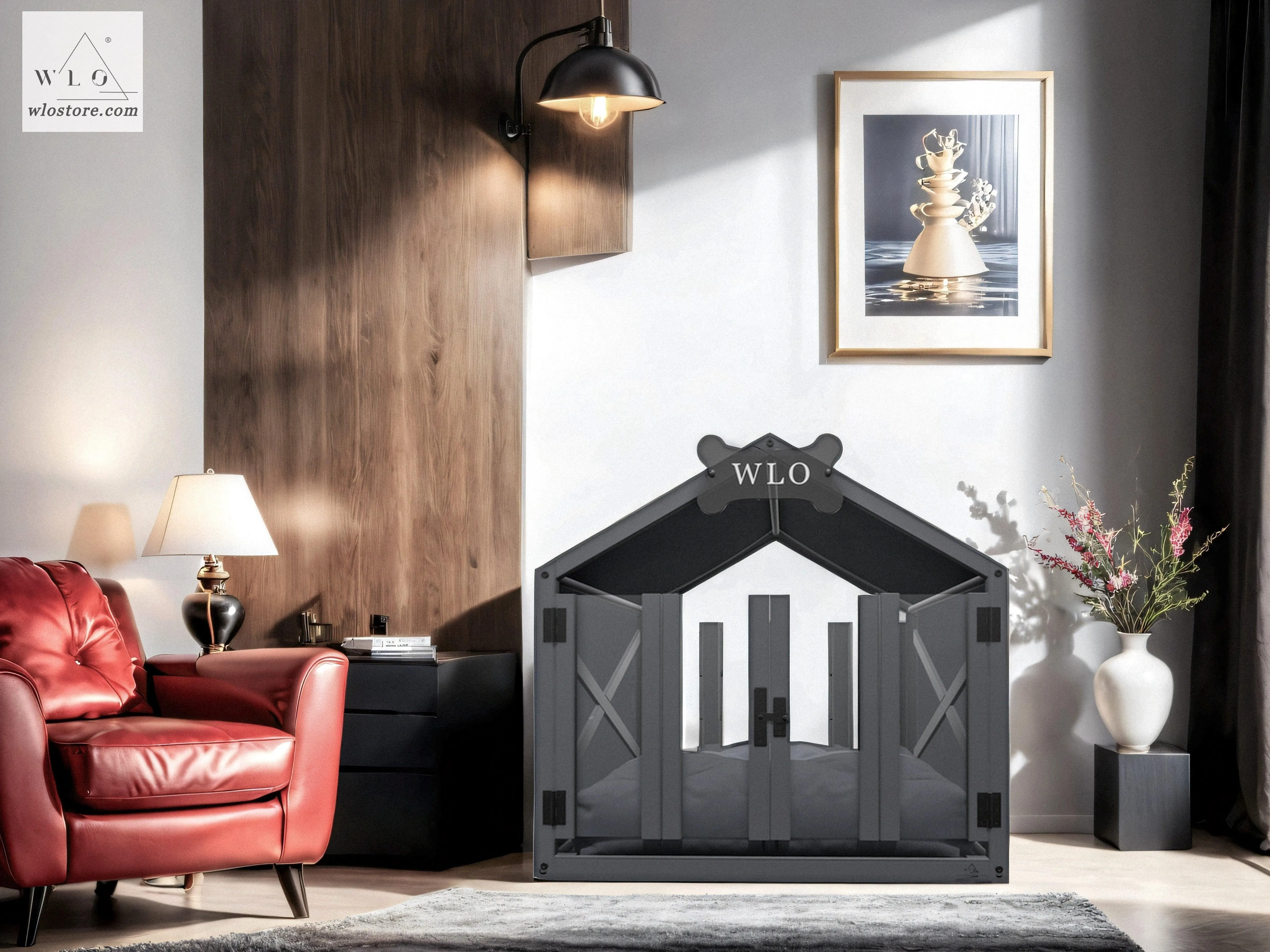 WLO® Gray Gabled Modern Dog House