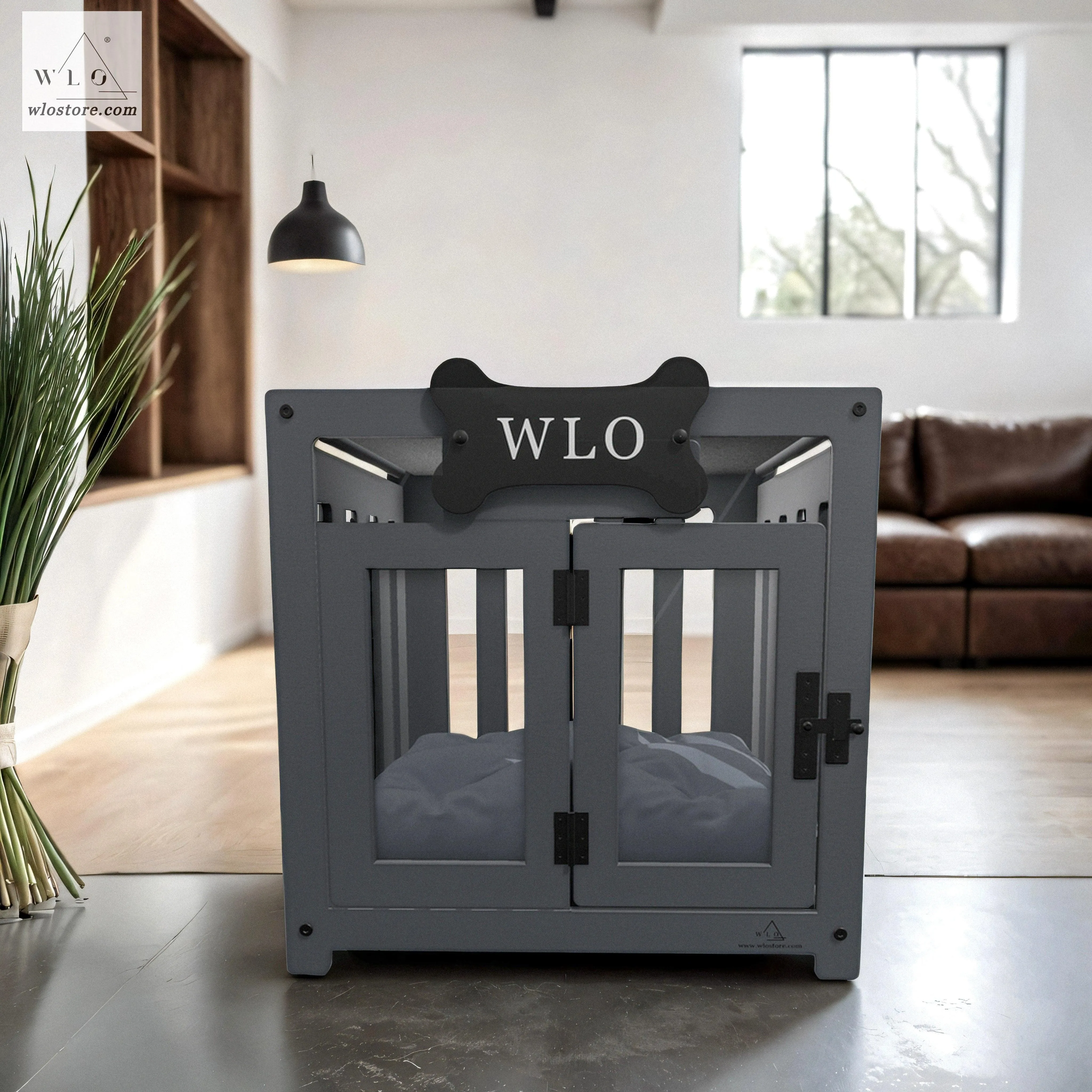 WLO® Gray Pueblo Modern Dog Crate