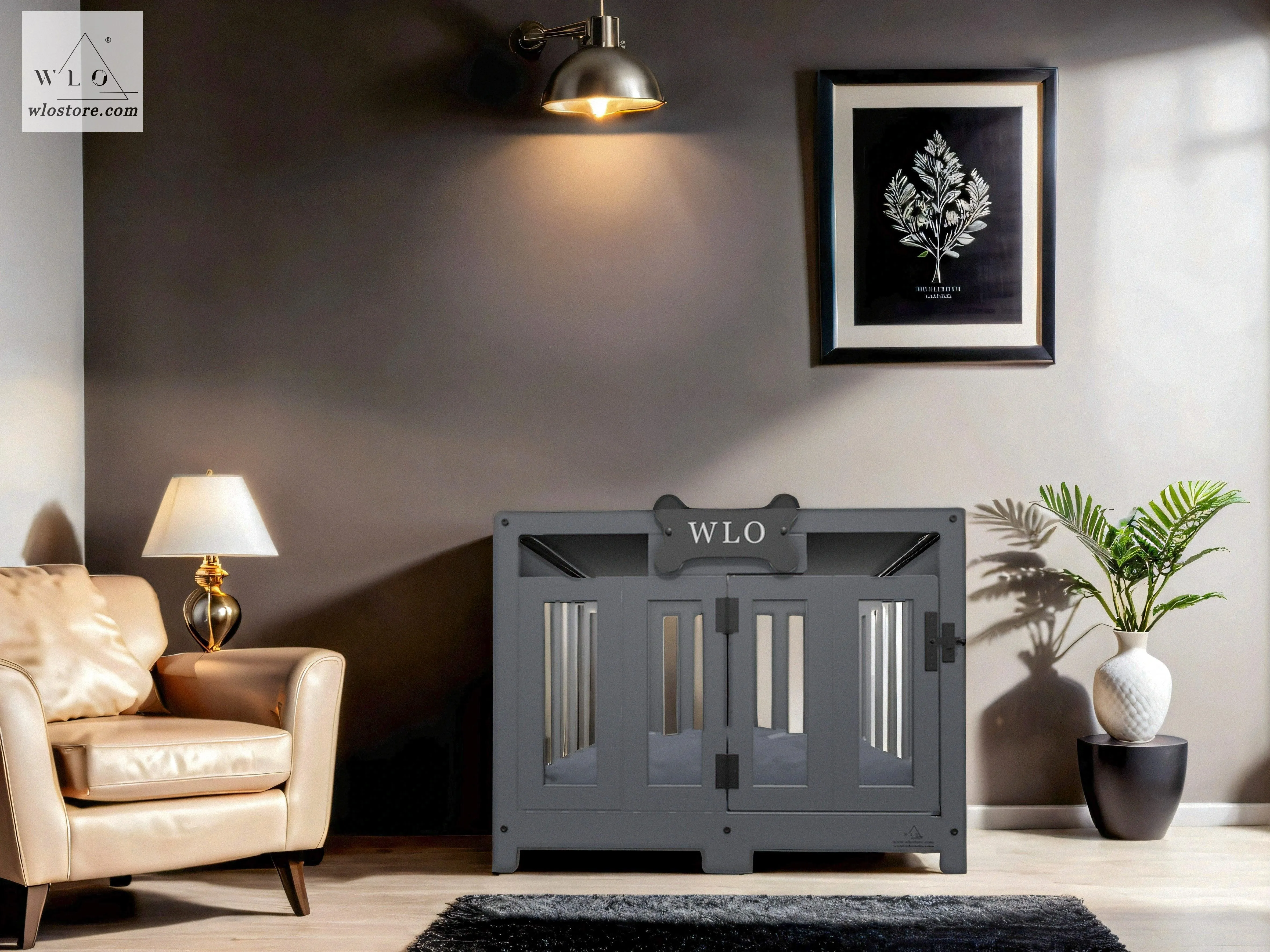 WLO® Gray Pueblo Modern Dog Crate