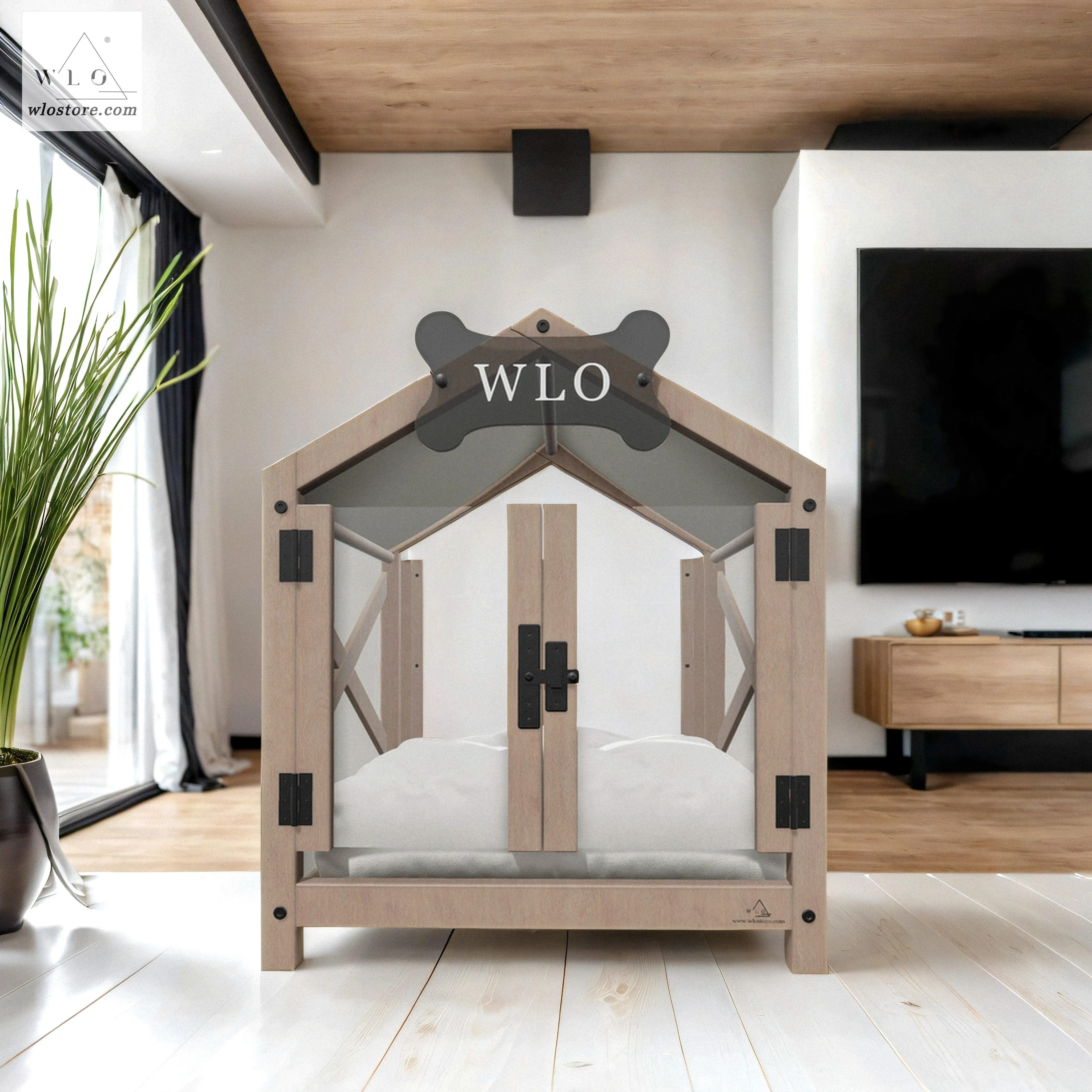 WLO® Natural Gabled Elevated Modern Dog House