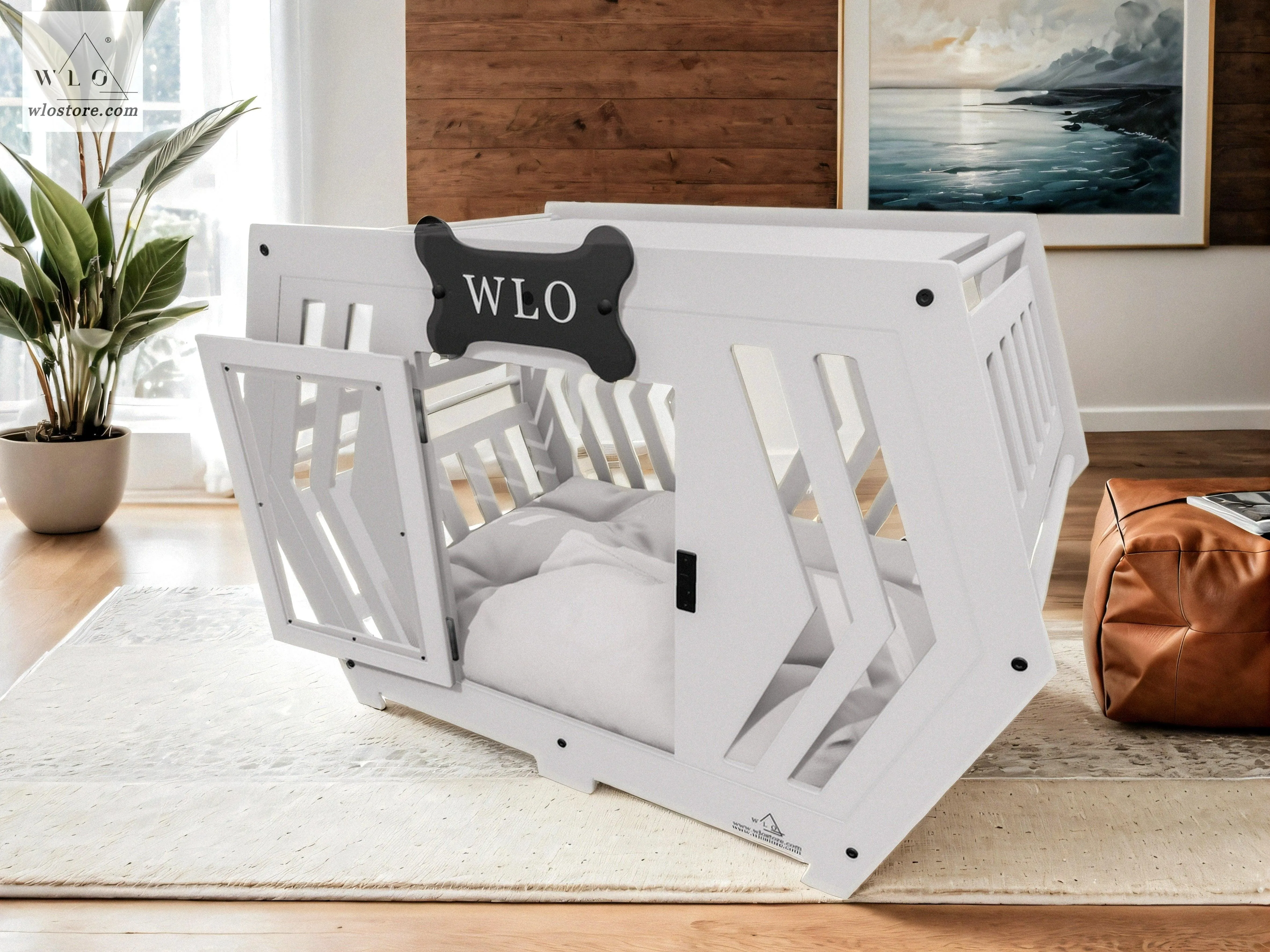 WLO® White Hexxon Modern Dog Crate